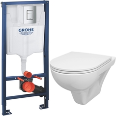Комплект унитаза Gem C901738SC с инсталляцией Grohe Rapid SL 38772001 с сиденьем Микролифт и клавишей смыва Хром AM PM