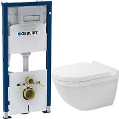 Комплект унитаза Starck 3 2225090000 с инсталляцией Geberit Duofix 458.128.21.1 с сиденьем Микролифт и клавишей смыва Хром Duravit