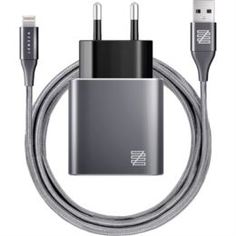 Сетевые зарядные устройства Сетевое зарядное устройство Lenzza Piazza Lightning Kevlar Cable Gray