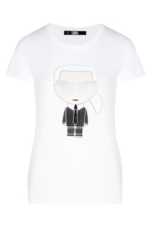 Белая футболка с мультипликационным рисунком Karl Lagerfeld
