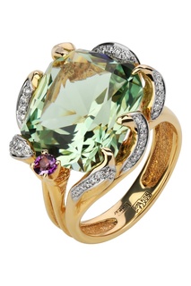 Золотое кольцо с бриллиантами, аметистом и аквамарином Кремлевские Мастера