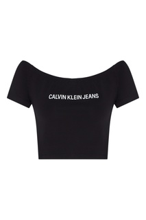 Черный топ с открытыми плечами Calvin Klein