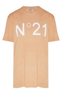 Свободная бежевая футболка с логотипом No21