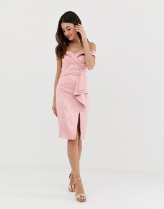 Платье-футляр с открытыми плечами и разрезом City Goddess - Розовый