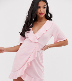Розовое платье с запахом и оборками PrettyLittleThing Petite - Розовый