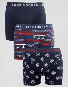 Набор из 3-х боксеров-брифов с рождественским принтом Jack & Jones - Темно-синий