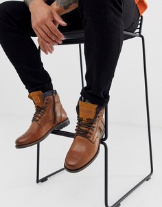 Коричневые кожаные ботинки с джинсовой отделкой Levis Emmerson - Коричневый