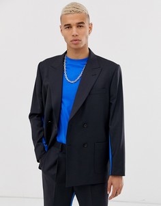 Темно-синий двубортный пиджак свободного кроя со вставками ASOS DESIGN - Темно-синий