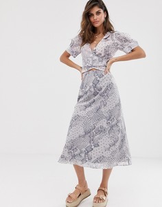 Юбка миди косого кроя с пастельным змеиным узором ASOS DESIGN - Мульти