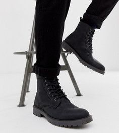 Черные кожаные ботинки для широкой стопы со шнуровкой и массивной подошвой ASOS DESIGN - Черный