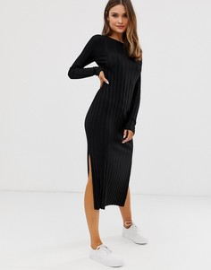 Платье миди мелкой вязки в рубчик из переработанных материалов ASOS DESIGN - Черный