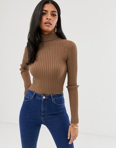 Трикотажный джемпер в рубчик с отворачивающимся воротником ASOS DESIGN - Коричневый