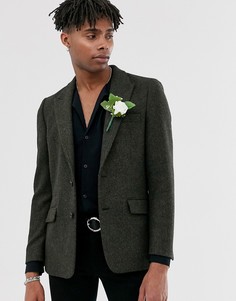 Зеленый приталенный блейзер из твида с добавлением шерсти ASOS DESIGN wedding - Зеленый