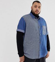 Полосатая джинсовая oversize-рубашка в стиле 90-х со вставками ASOS DESIGN Plus - Синий