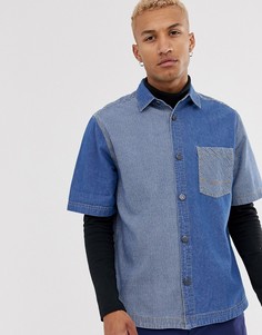Джинсовая рубашка свободного кроя в стиле 90-х, в полоску и со вставками ASOS DESIGN - Синий
