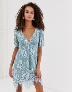 Кружевное чайное платье мини на пуговицах ASOS DESIGN - Синий