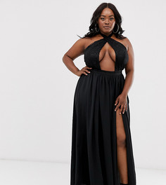 Черное платье макси с разрезом до бедра Lasula Plus - Черный