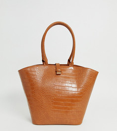 Лакированная сумка-тоут с эффектом крокодиловой кожи Glamorous - Бежевый