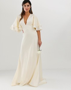 Атласное платье со вставками и рукавами клеш ASOS EDITION wedding - Кремовый