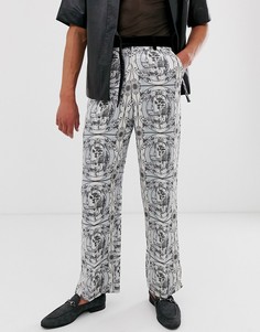 Широкие бархатные брюки с черно-белым принтом ASOS EDITION - Черный