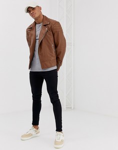 Светло-коричневая кожаная байкерская куртка ASOS DESIGN - Рыжий