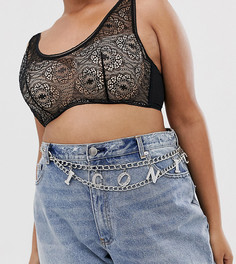 Ремень на талию и бедра с цепочкой и надписью iconic стразами ASOS DESIGN Curve - Серебряный