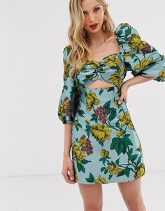 Жаккардовое платье мини с цветочным рисунком и пышными рукавами ASOS EDITION - Мульти