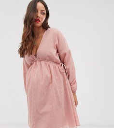 Фактурное свободное платье мини с треугольным вырезом спереди и сзади ASOS DESIGN Maternity - Розовый