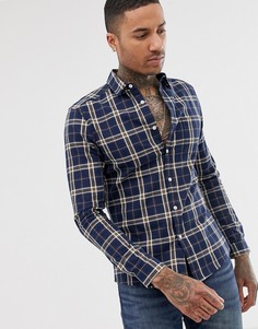 Сине-коричневая эластичная приталенная рубашка в клетку ASOS DESIGN - Темно-синий