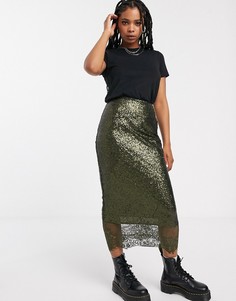 Кружевная юбка миди с отделкой ASOS DESIGN - Оранжевый
