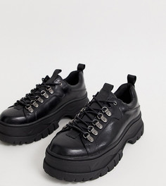 Черные туфли для широкой стопы из искусственной кожи, со шнуровкой и массивной подошвой ASOS DESIGN - Черный