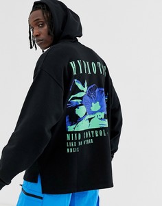 Черный oversize-худи с принтом на спине и разрезами ASOS DESIGN - Желтый