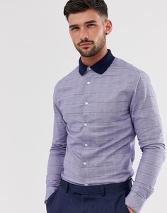 Синяя приталенная рубашка в клетку с воротником в рубчик ASOS DESIGN - Синий