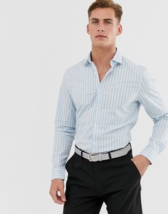 Рубашка облегающего кроя в синюю и зеленую полоску ASOS DESIGN - Синий