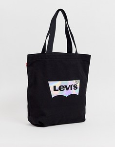 Парусиновая сумка-тоут с отделкой цвета металлик Levis - Черный