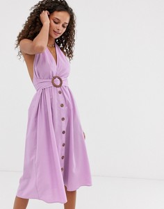 Сарафан миди на пуговицах с халтером и пряжкой ASOS DESIGN - Фиолетовый