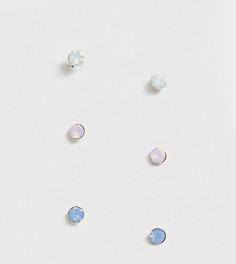 Набор из 3 пар серебряных сережек-гвоздиков с камнями разных цветов Kingsley Ryan - Серебряный