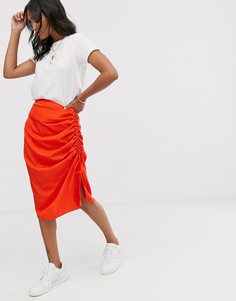 Неоновая юбка миди с присборенной драпировкой сбоку Vero Moda - Оранжевый