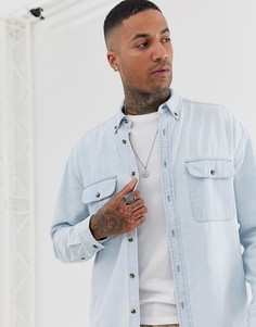 Светлая джинсовая oversize-рубашка с двумя карманами ASOS DESIGN - Синий