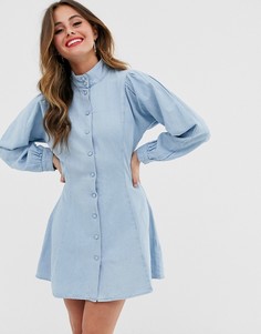 Джинсовое платье-рубашка с высоким воротом ASOS DESIGN - Синий