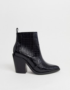 Черные ботинки в стиле вестерн с отделкой под кожу крокодила ASOS DESIGN Elliot - Черный