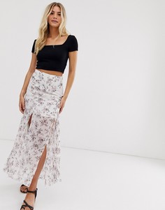 Плиссированная юбка миди с кружевом и цветочным узором ASOS DESIGN - Мульти