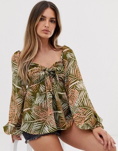 Топ с узлом и лиственным принтом ASOS DESIGN - Мульти