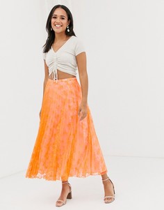 Неоновая плиссированная кружевная юбка миди ASOS DESIGN - Оранжевый