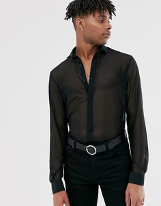 Сетчатая приталенная рубашка черного цвета Twisted Tailor - Черный