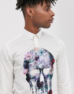 Супероблегающая рубашка с принтом черепа Twisted Tailor - Белый