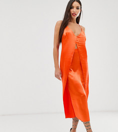 Атласное блестящее платье-комбинация миди на бретельках ASOS DESIGN Tall - Оранжевый