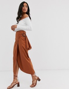 Джинсовая юбка миди с пряжкой ASOS DESIGN - Коричневый
