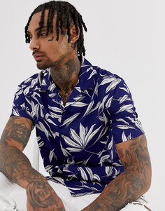 Синяя рубашка классического кроя с цветочным принтом ASOS DESIGN - Синий