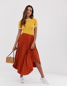 Плиссированная юбка миди с запахом ASOS DESIGN - Коричневый